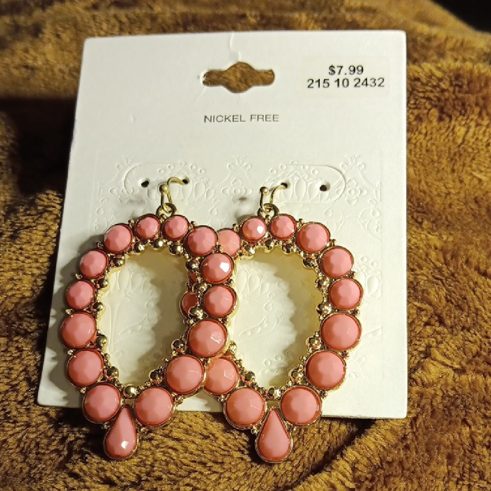 Pink and Gold Teardrop Beaded Earrings